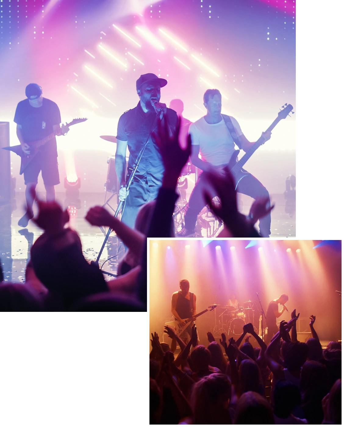 Energetic live rock concert with a passionate lead singer and engaged crowd.